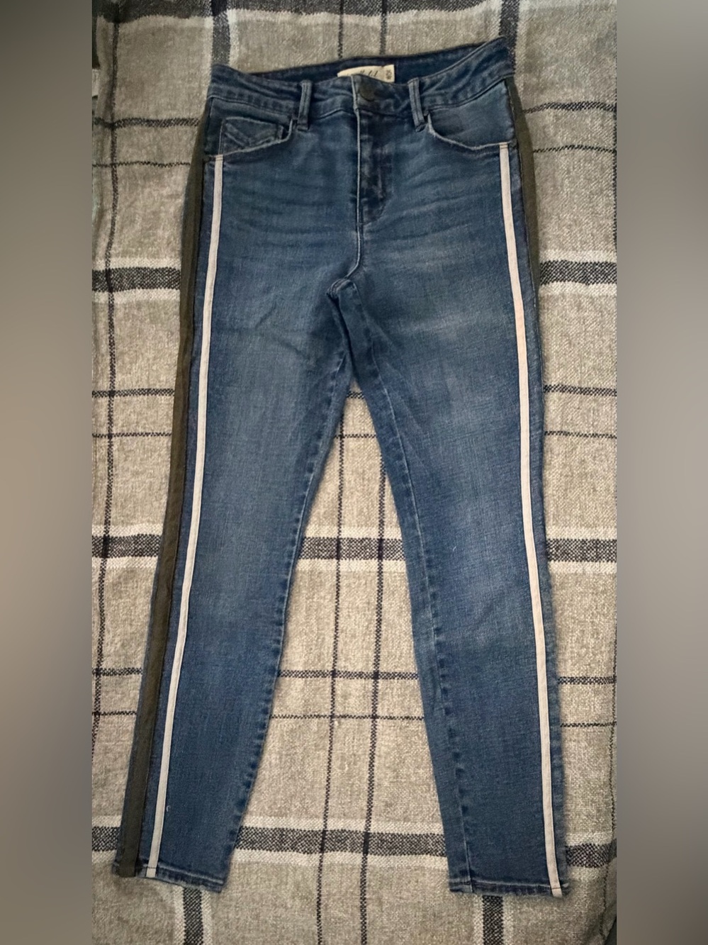 Unpublished Olivia High Rise Skinny Jeans Blue Denim Olive Stripe S 25